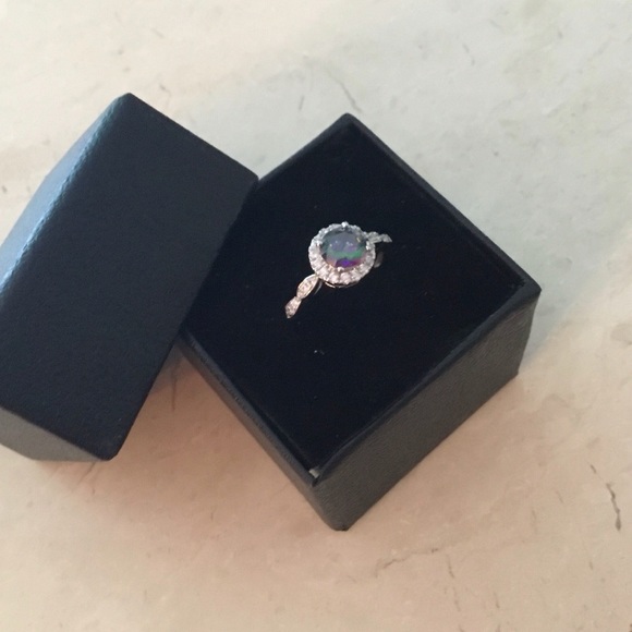 Sterling Silver Rainbow Topaz Cz & Clear Cz Ring - Picture 7 of 15